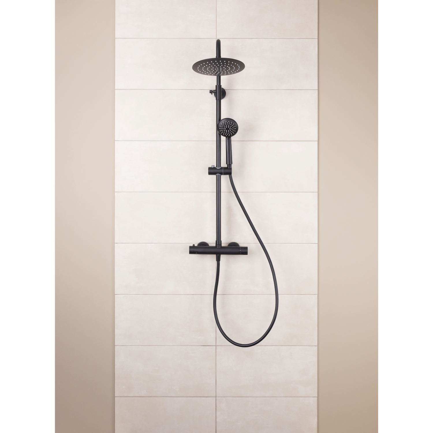 Colonne de douche thermostatique noire – Laiton, tête 230 mm