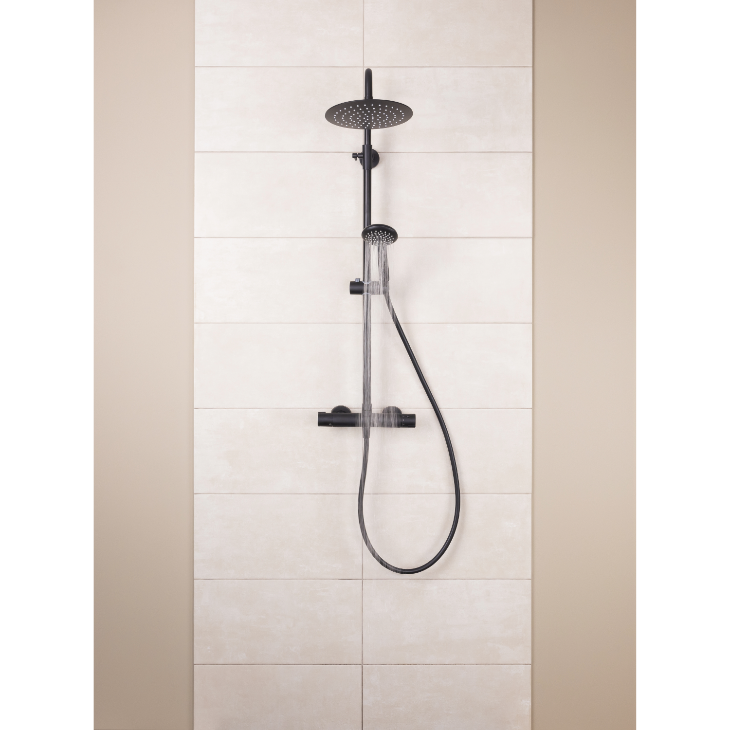 Colonne de douche thermostatique noire – Laiton, tête 230 mm