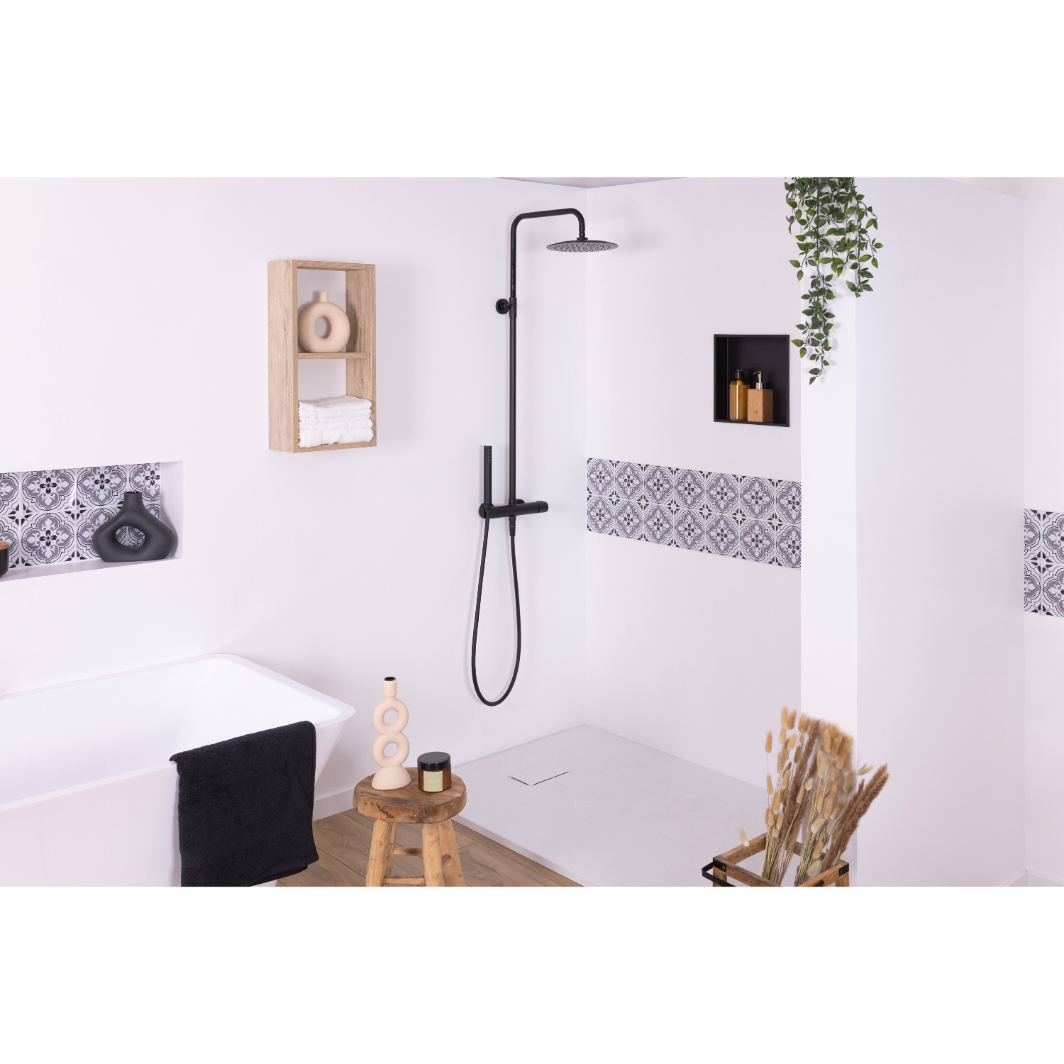 Colonne de douche mécanique laiton – Tête 250 mm, douchette stylo