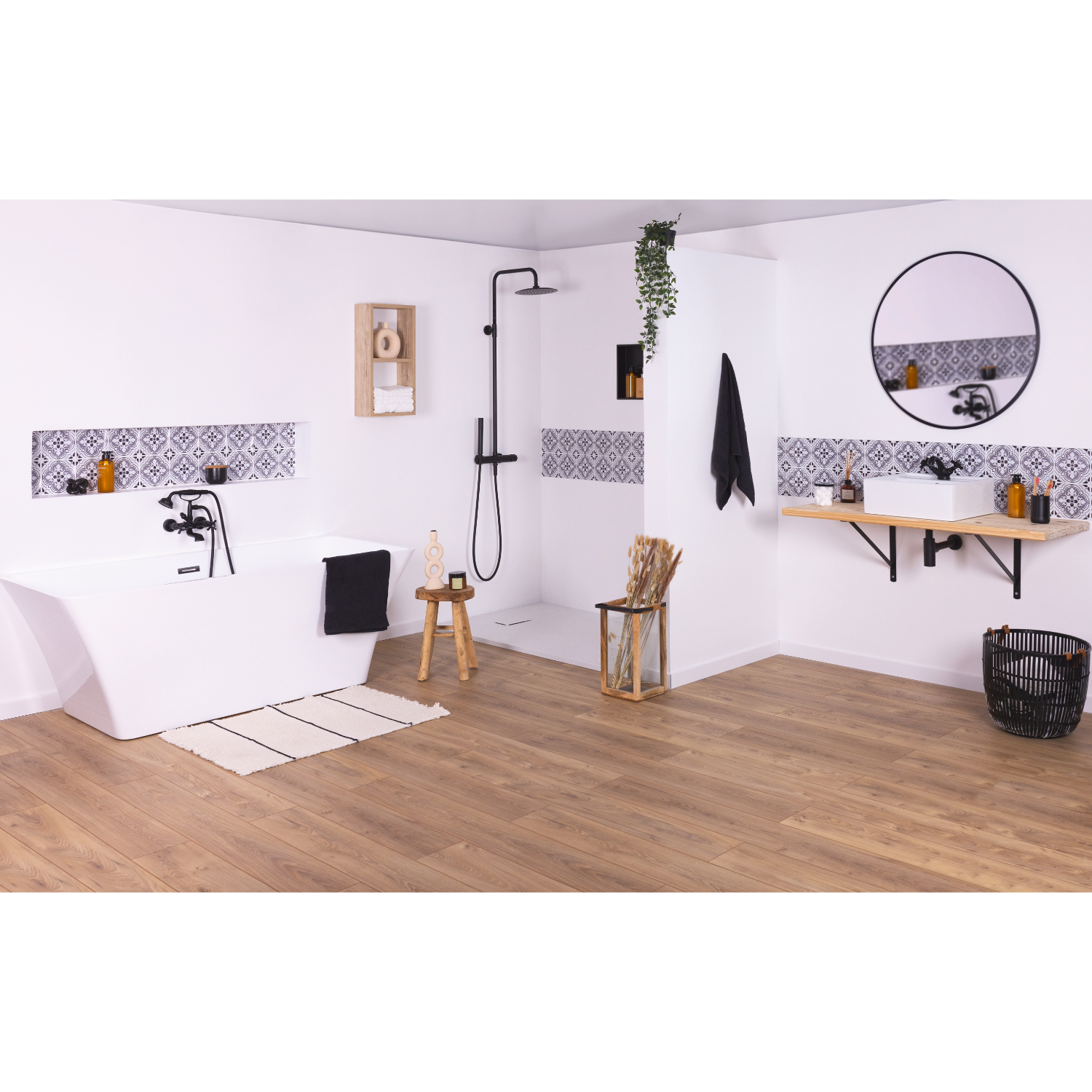 Colonne de douche mécanique laiton – Tête 250 mm, douchette stylo