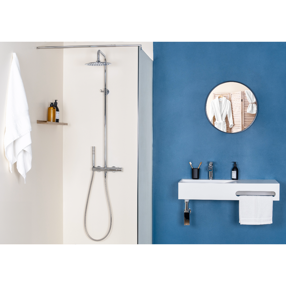 Colonne de douche mécanique laiton – Tête 250 mm, douchette stylo