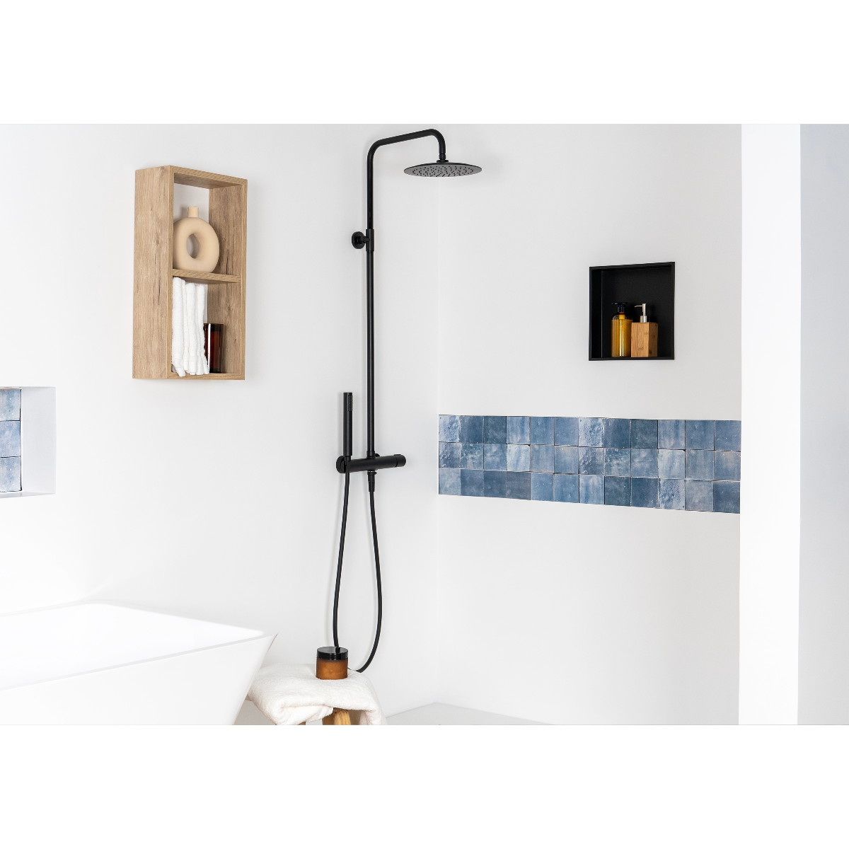 Colonne de douche mécanique laiton – Tête 250 mm, douchette stylo