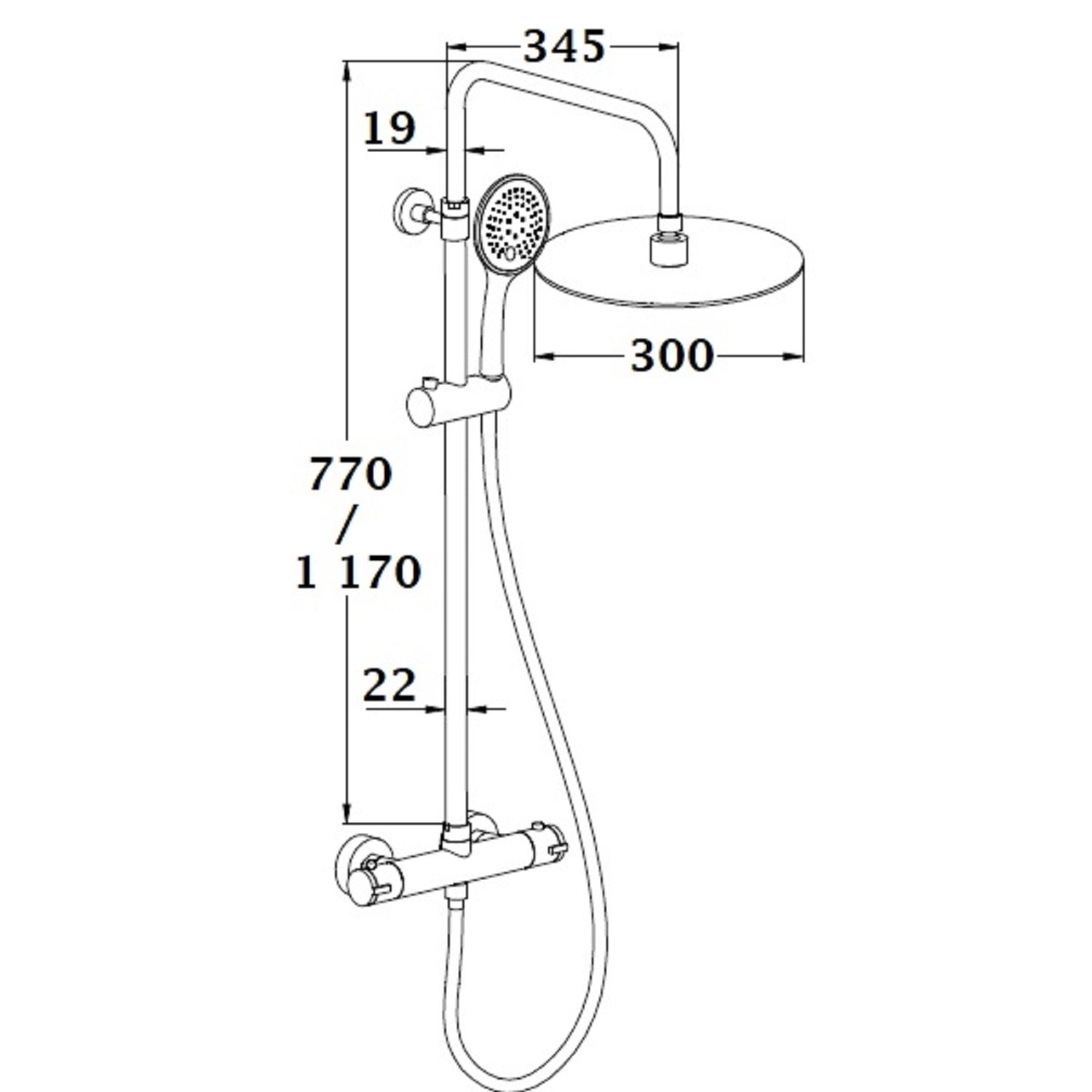 Colonne de douche thermostatique laiton – Tête XXL 300 mm
