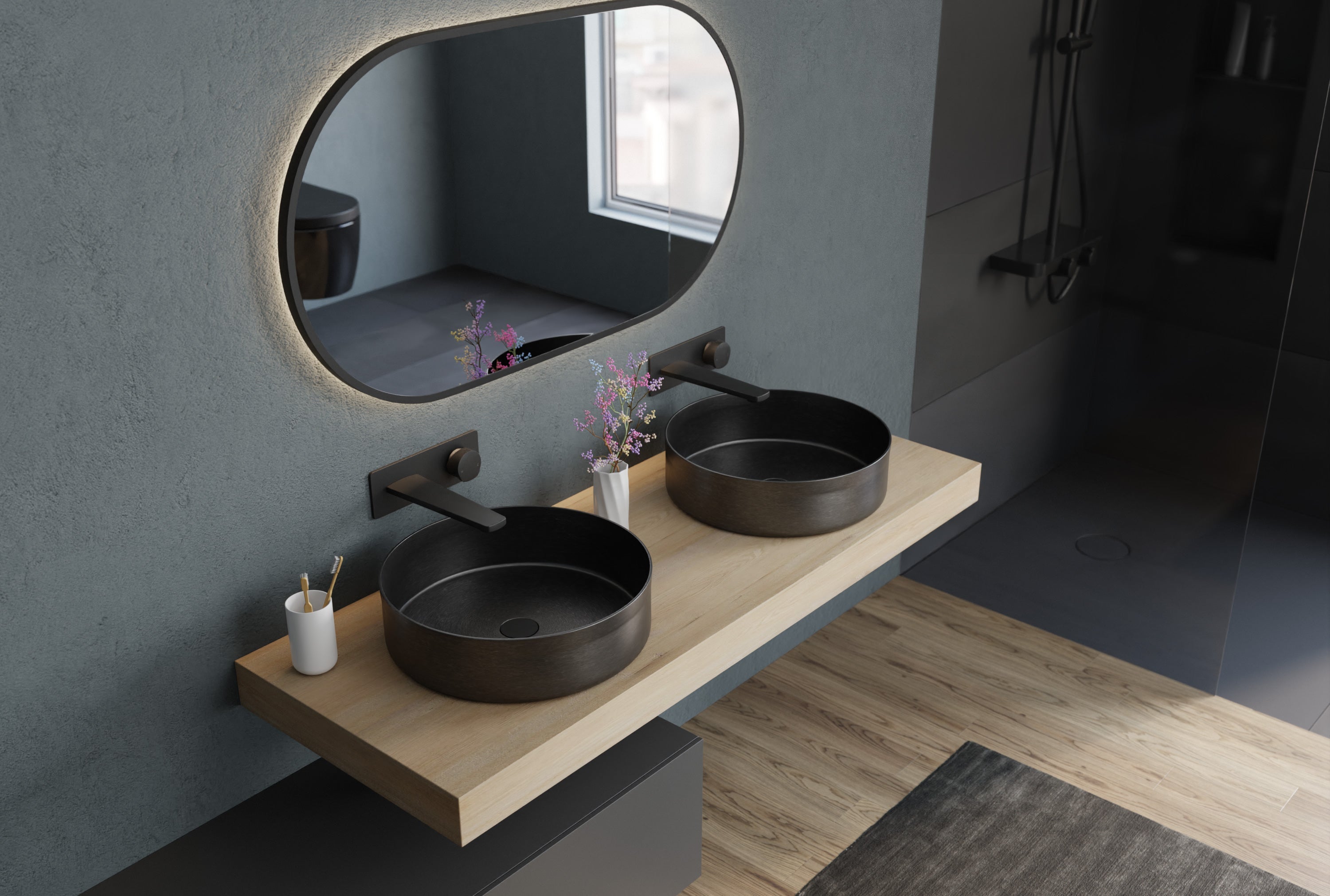 Vasque à poser ronde en inox – Ø 40 cm, noir mat ou gunmetal