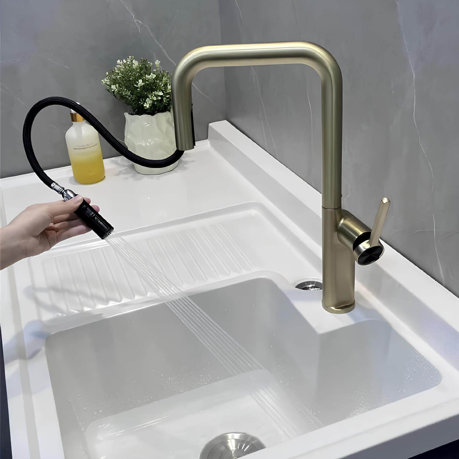 Mitigeur cuisine laiton – Bec extractible et pivotant