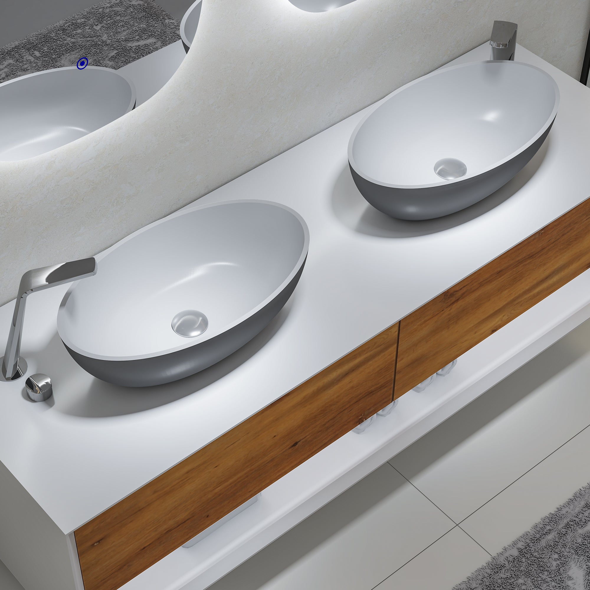 Vasque à poser ovale en résine minérale – 52,8 cm, blanc ou noir mat