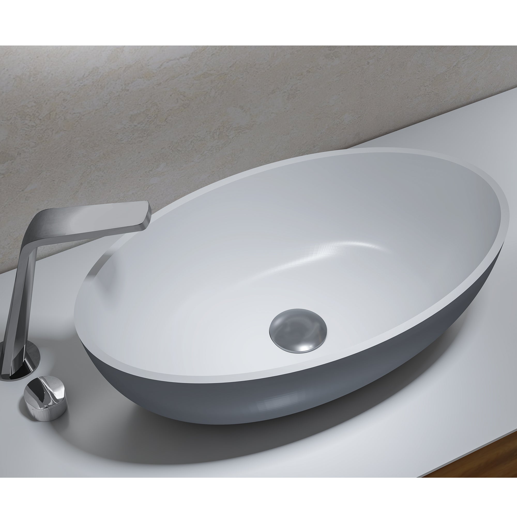 Vasque à poser ovale en résine minérale – 52,8 cm, blanc ou noir mat