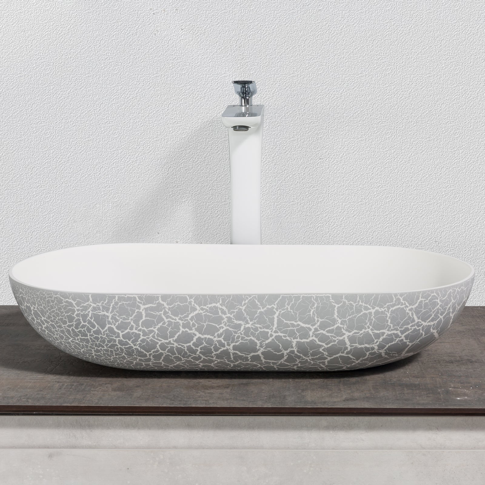 Vasque à poser ovale en résine minérale – Finition craquelée, 54 cm