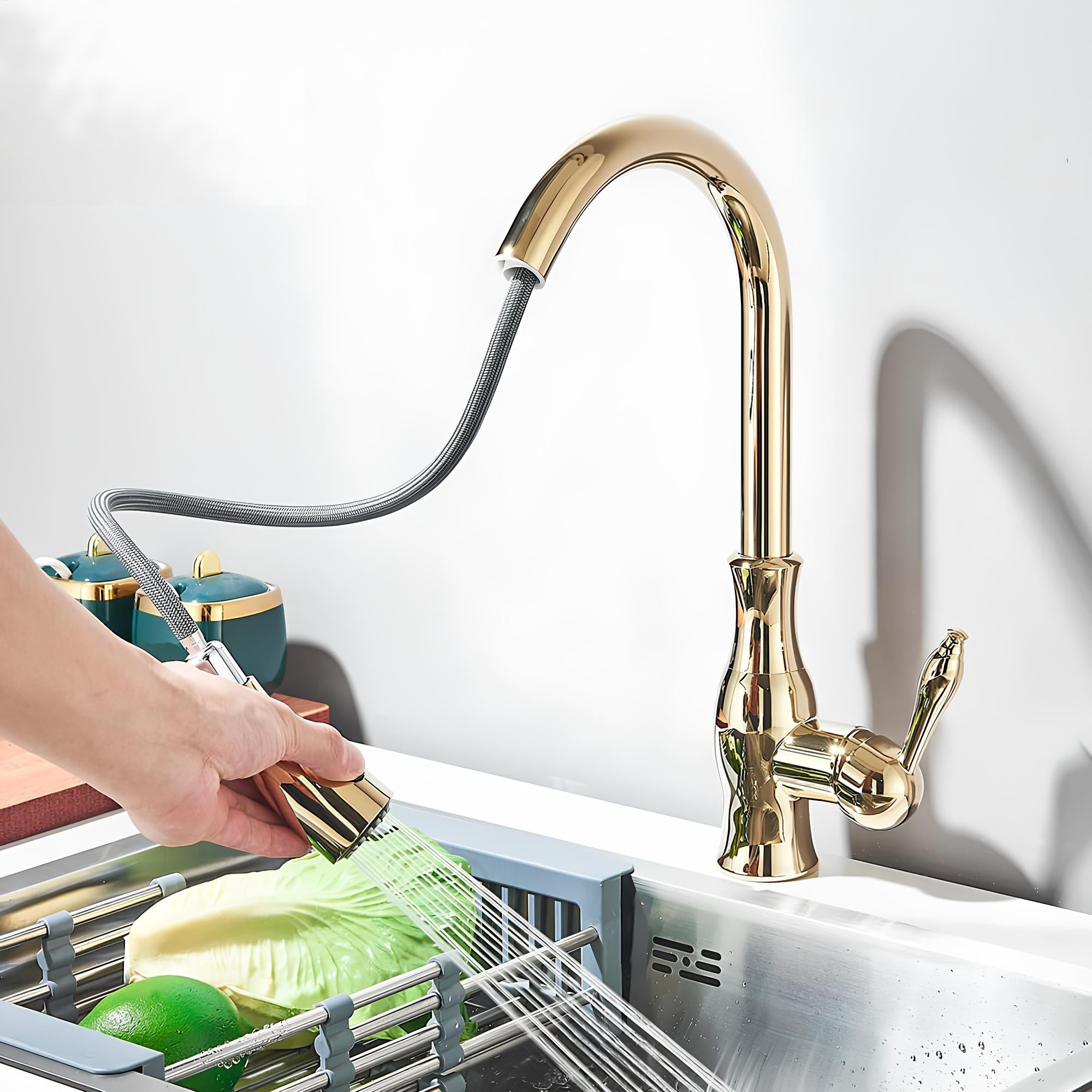 Mitigeur cuisine laiton – Douchette escamotable, col pivotant
