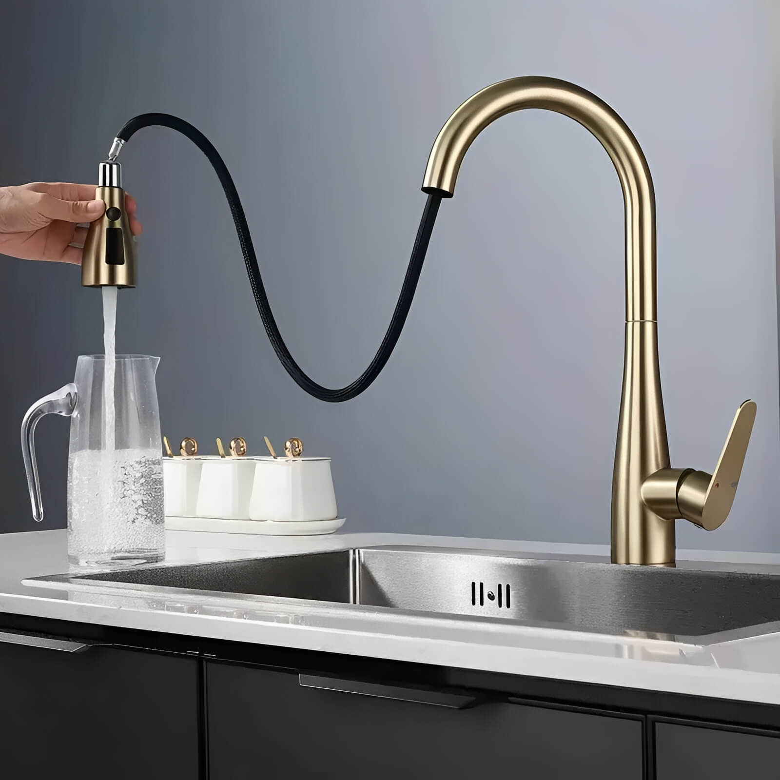 Mitigeur cuisine – Douchette extractible, bec rotatif 360°
