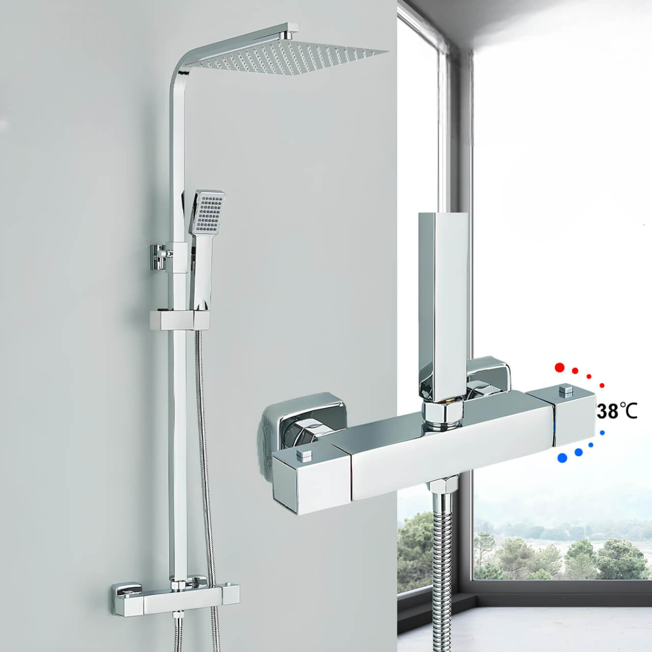 Ensemble de douche thermostatique – Colonne réglable, chromé