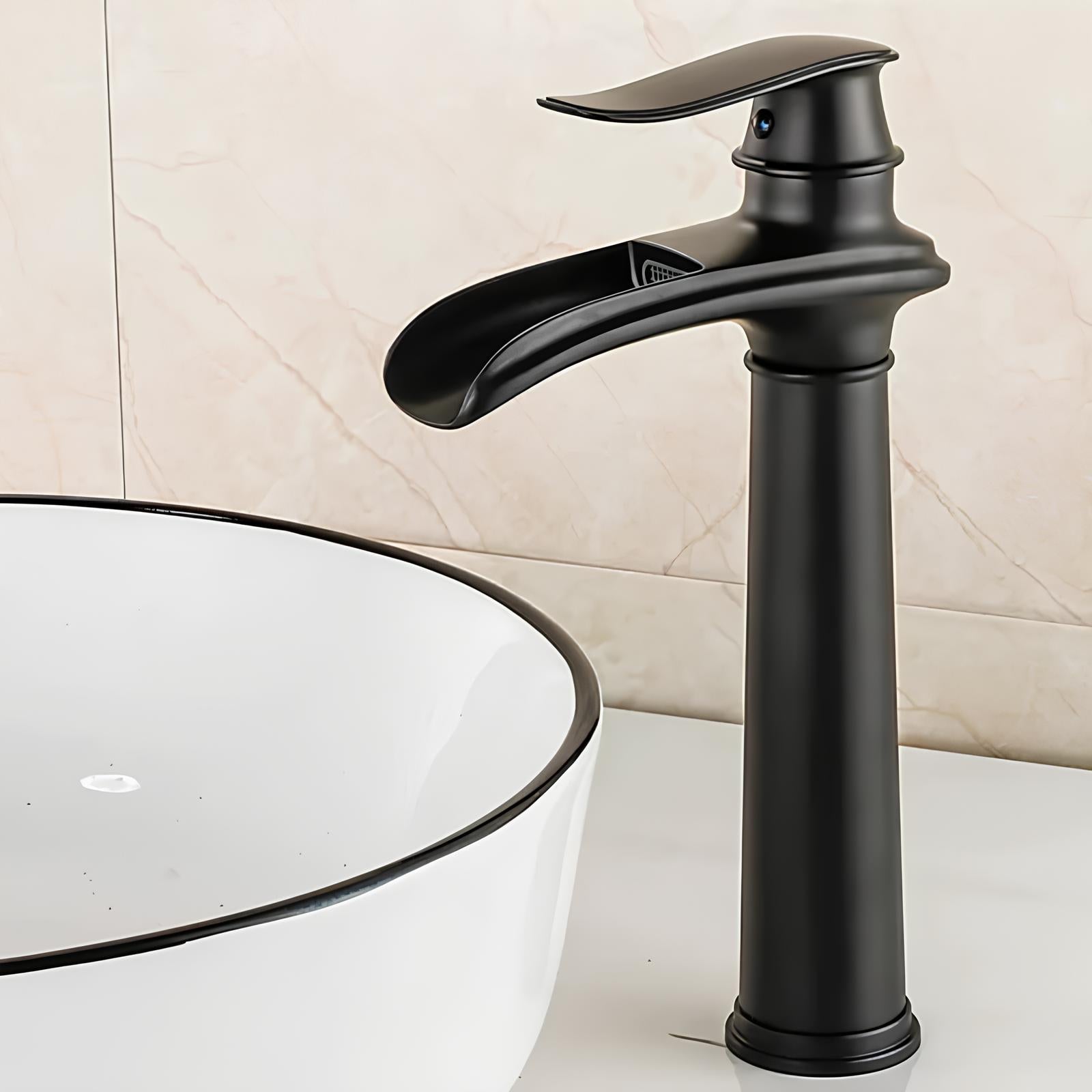 Robinet vasque cascade en laiton – Bec plat, finition mate