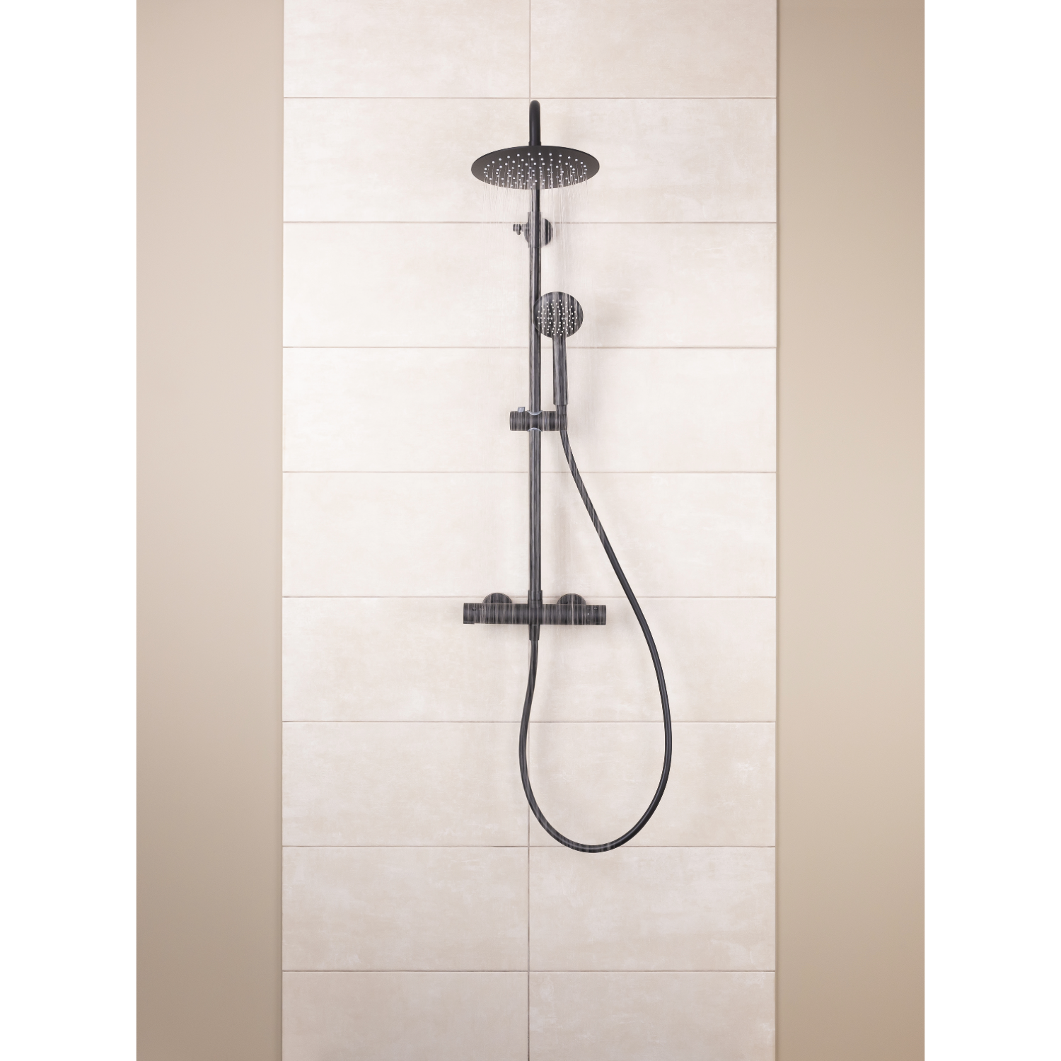 Colonne de douche thermostatique noire – Laiton, tête 230 mm