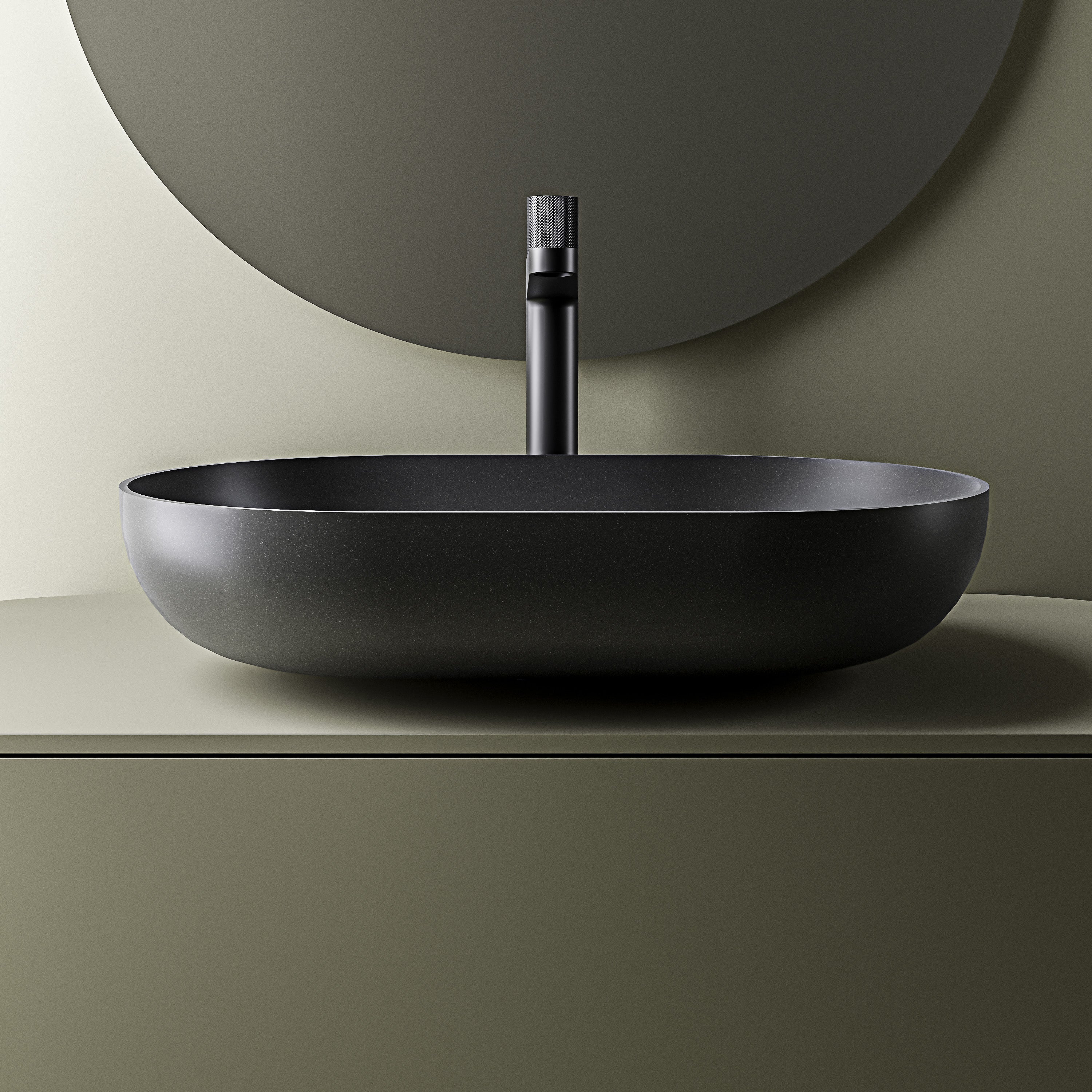 Vasque à poser ovale noir mat en résine minérale – 53 cm