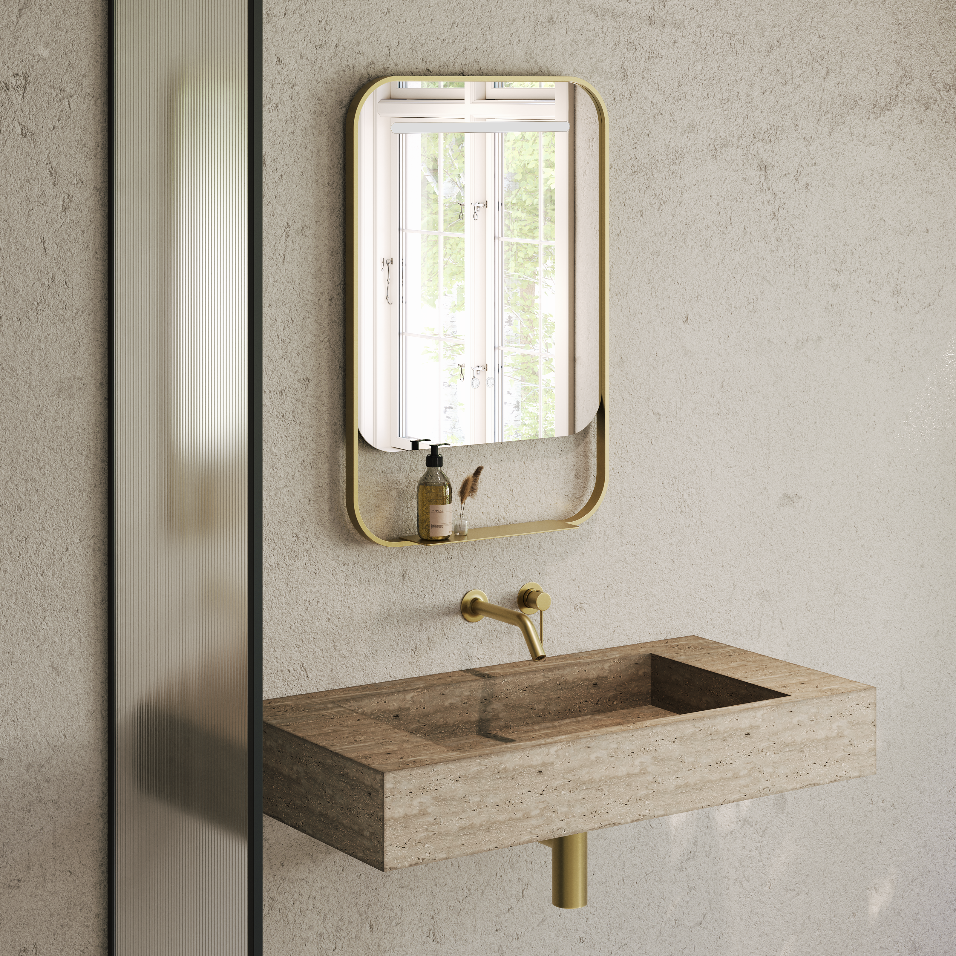 Miroir LED cadre doré brossé – Anti-buée, 600 mm