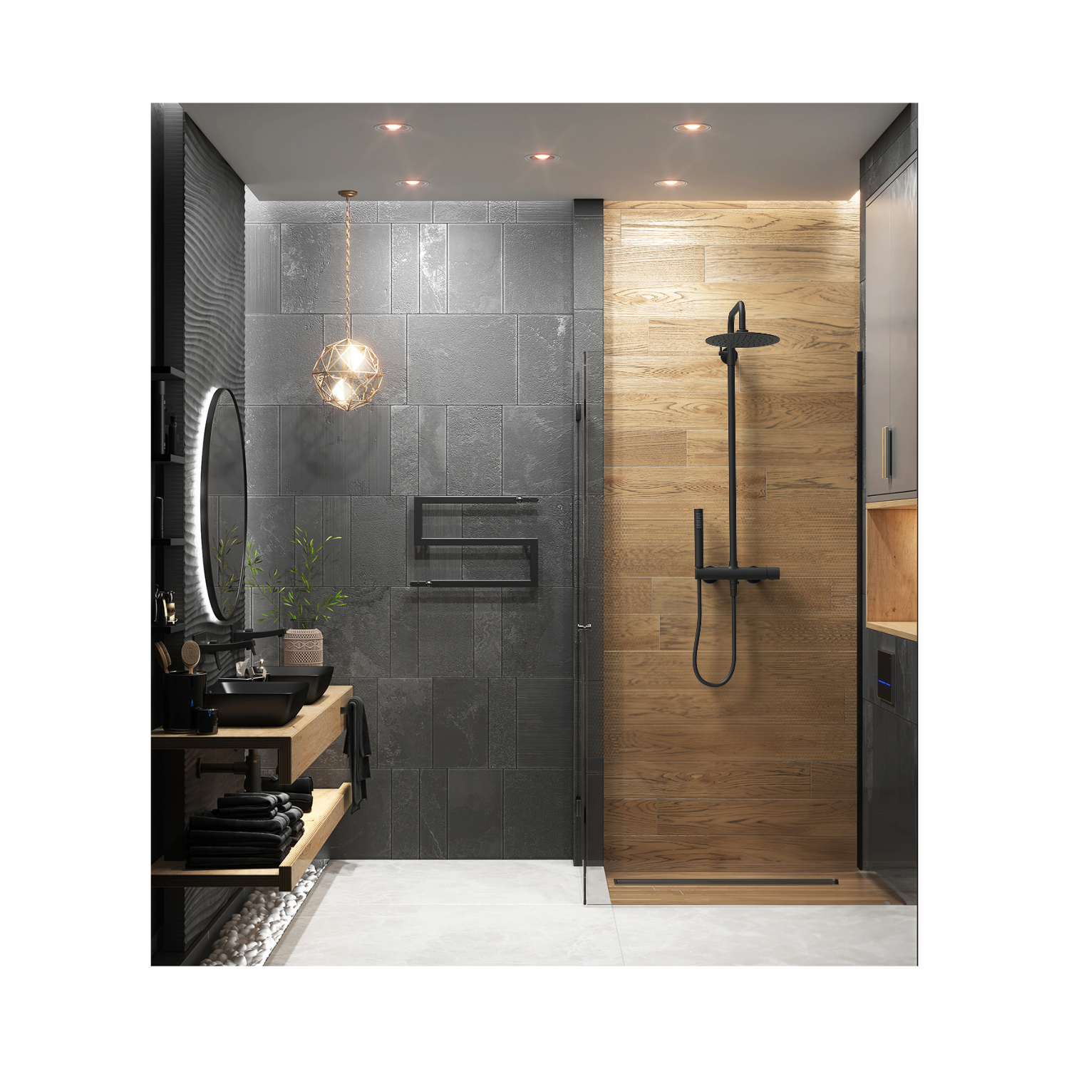 Colonne de douche mécanique laiton – Tête 250 mm, douchette stylo