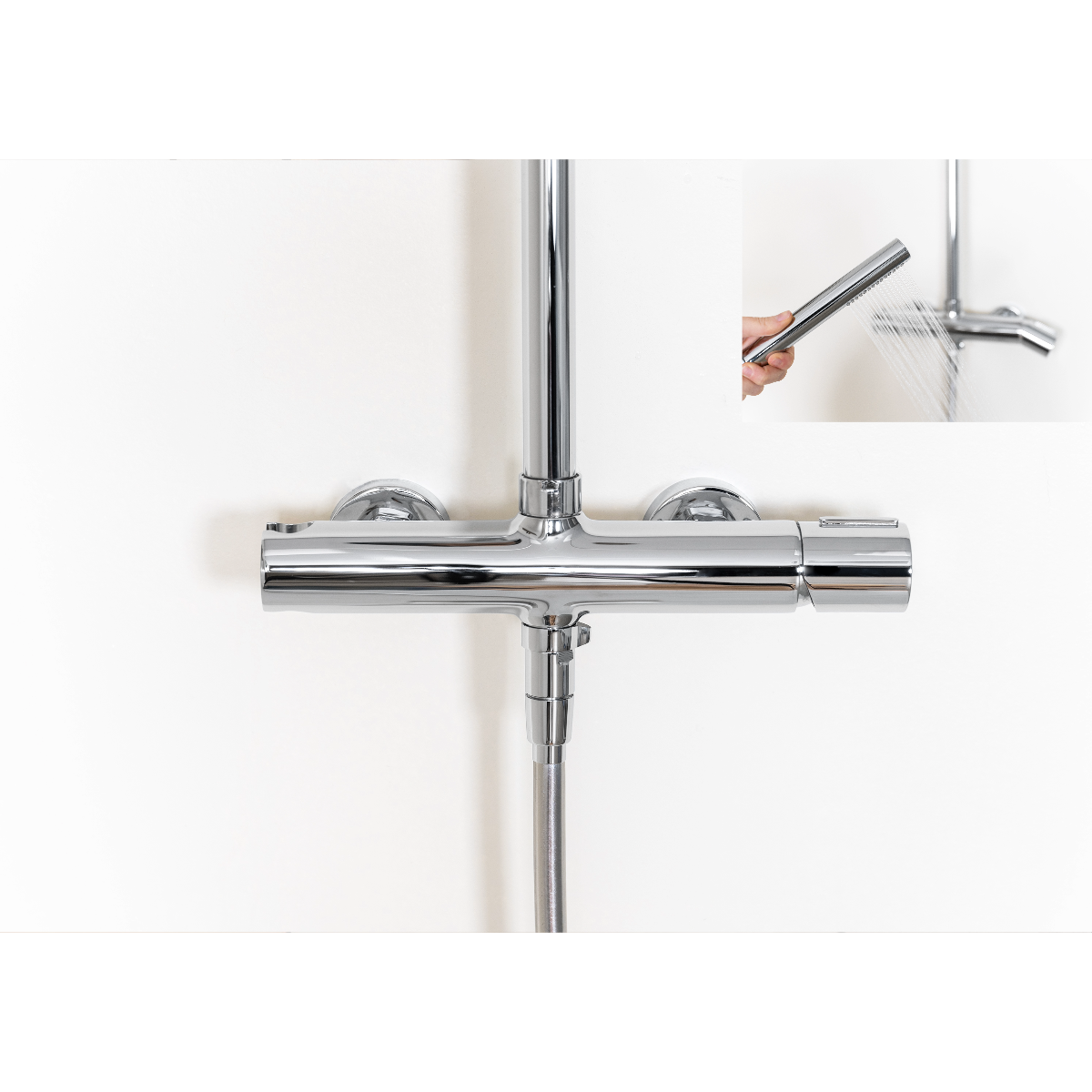 Colonne de douche mécanique laiton – Tête 250 mm, douchette stylo