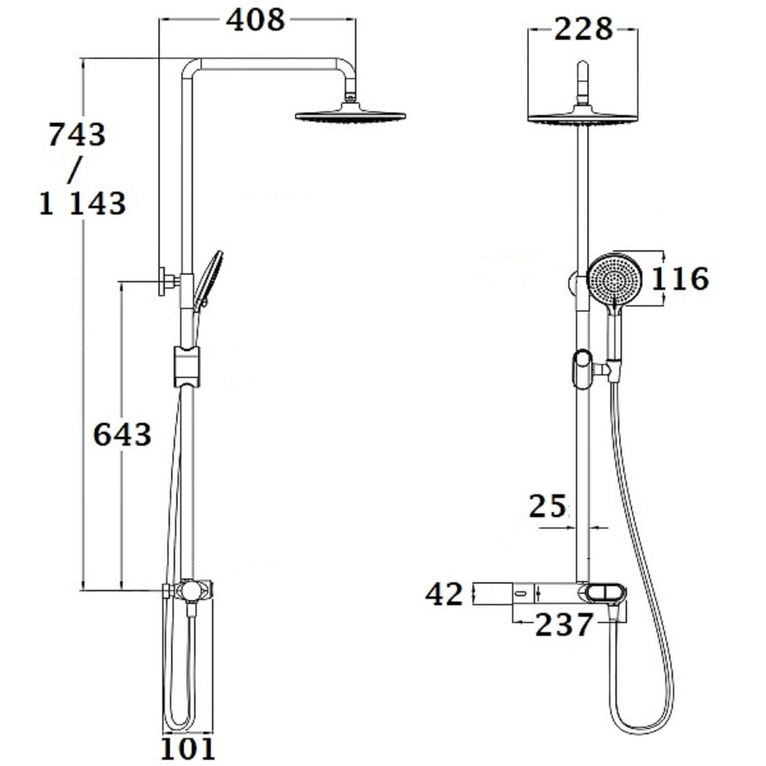 Colonne de douche thermostatique – Jets à boutons-poussoirs, laiton