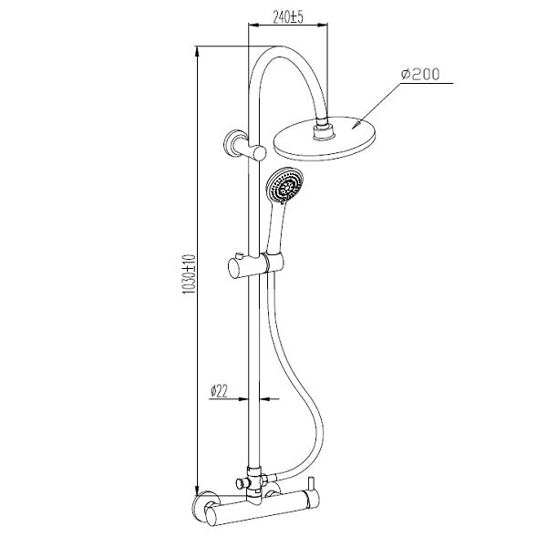 Colonne de douche sans robinetterie – Chromé, tête 200 mm