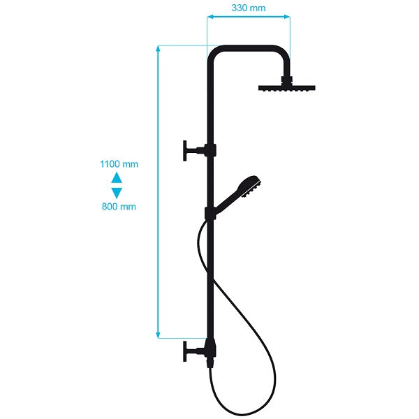 Colonne de douche thermostatique noire – Laiton, tête 230 mm