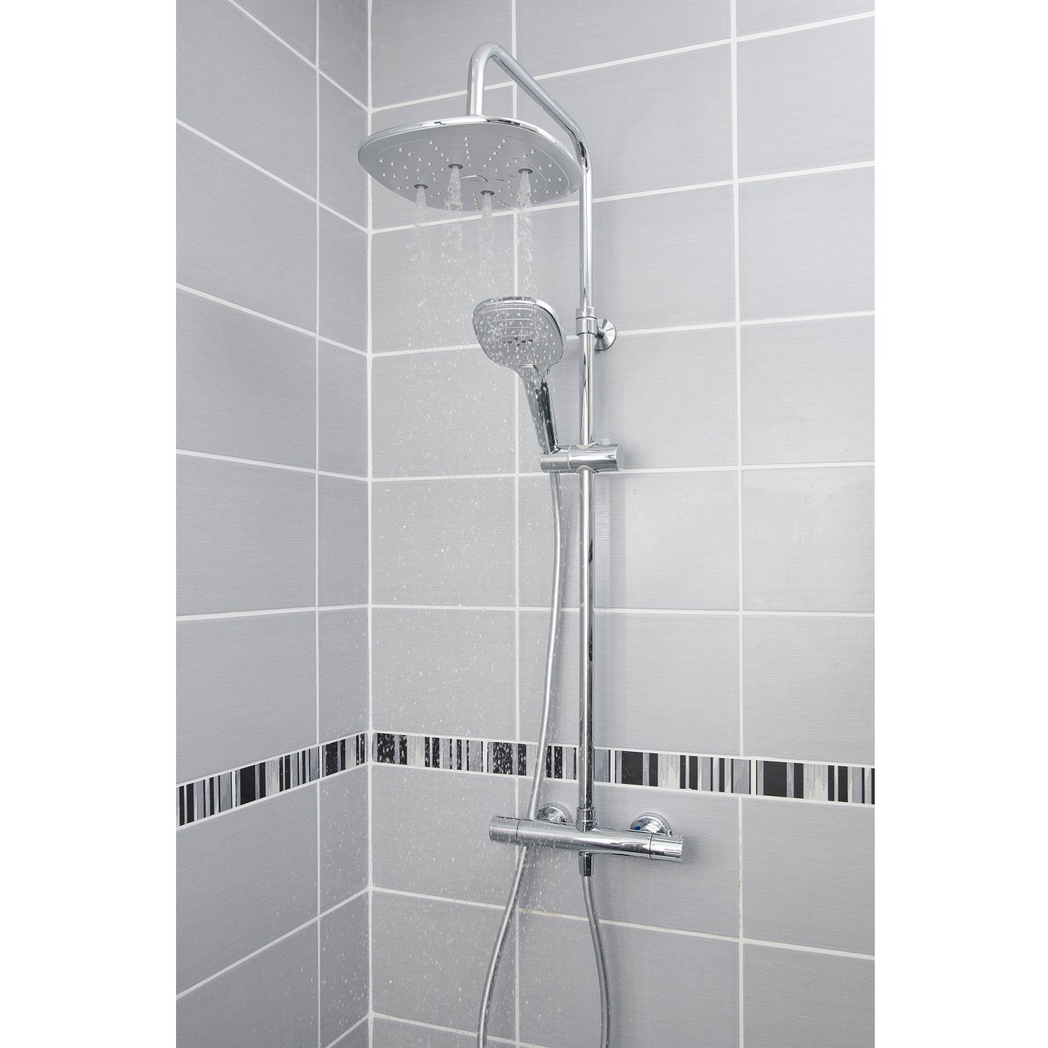 Colonne de douche thermostatique laiton – Tête carrée 240 mm