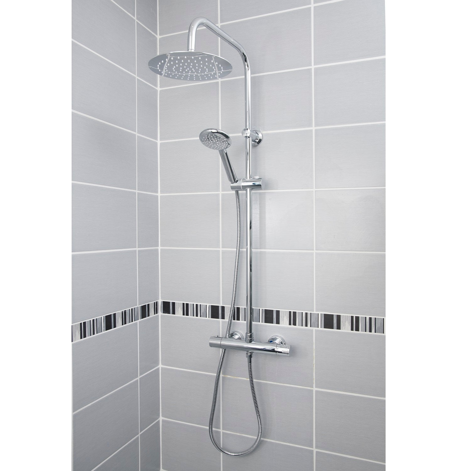 Colonne de douche thermostatique chromée – Laiton, tête 230 mm