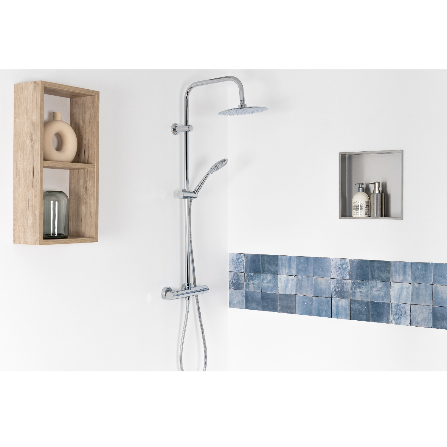 Colonne de douche thermostatique chromée – Laiton, tête 230 mm