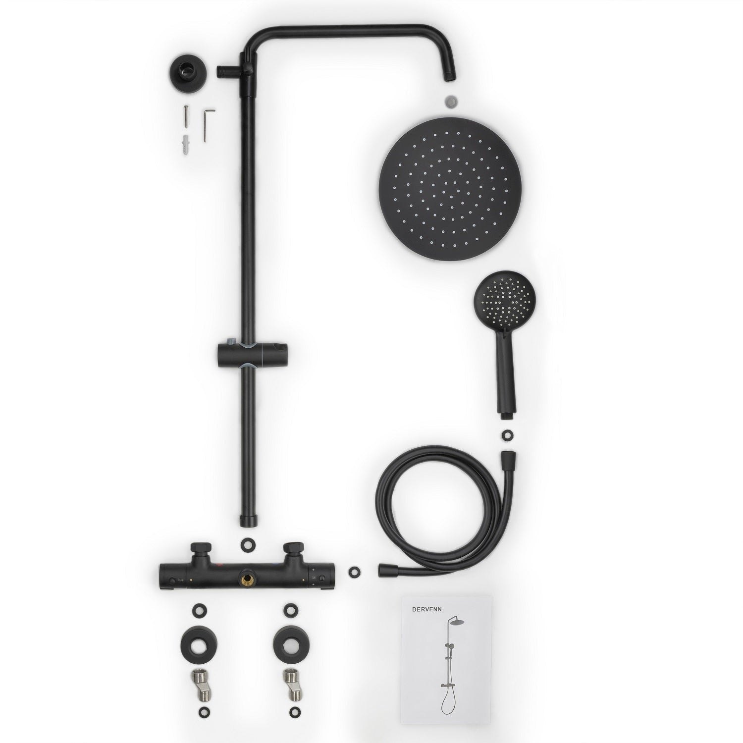 Colonne de douche thermostatique noire – Laiton, tête 230 mm