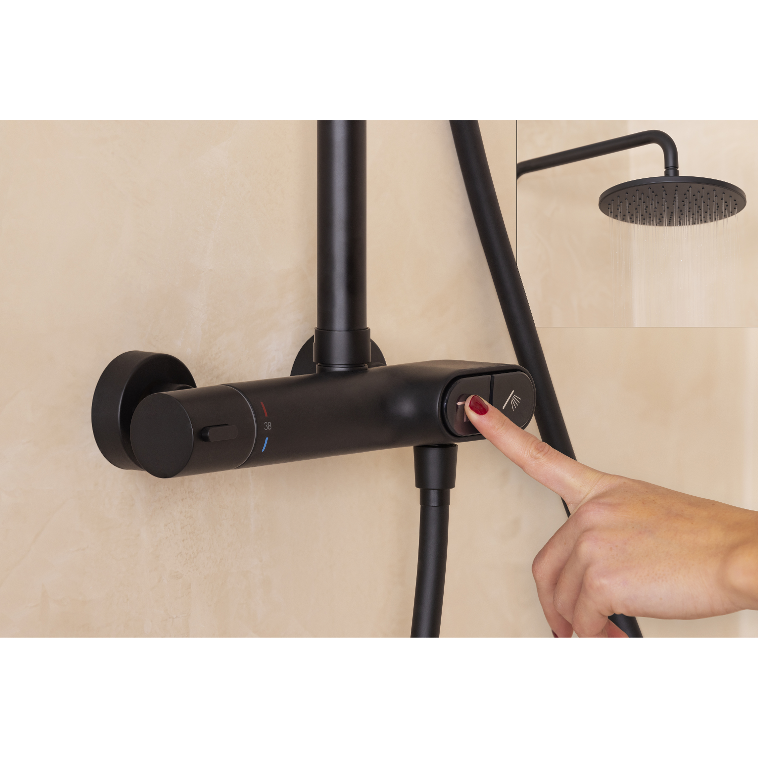 Colonne de douche thermostatique – Jets à boutons-poussoirs, laiton