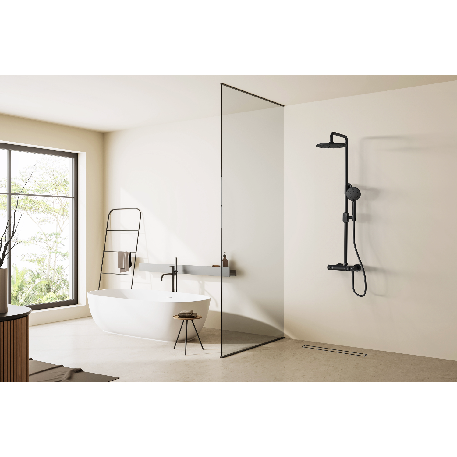 Colonne de douche thermostatique – Jets à boutons-poussoirs, laiton
