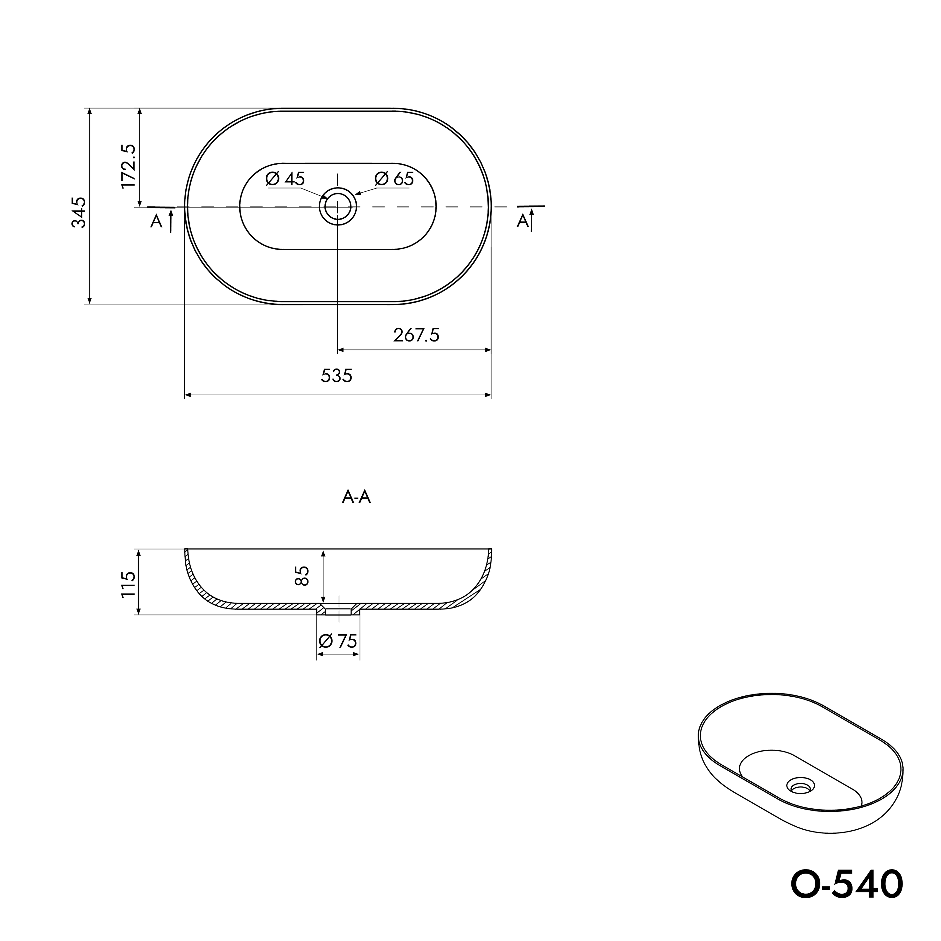 Vasque à poser ovale noir mat en résine minérale – 53 cm