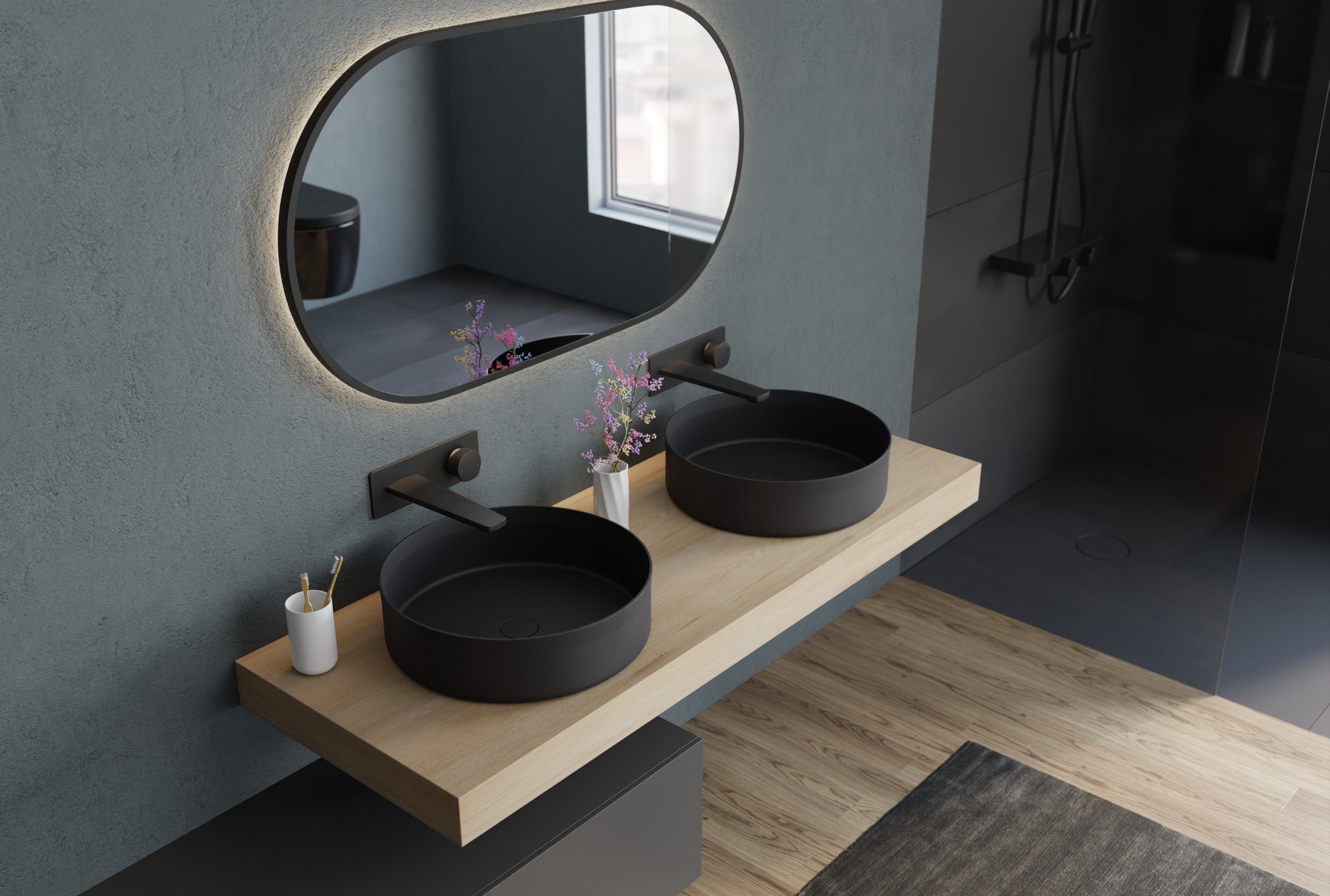 Vasque à poser ronde en inox – Ø 40 cm, noir mat ou gunmetal