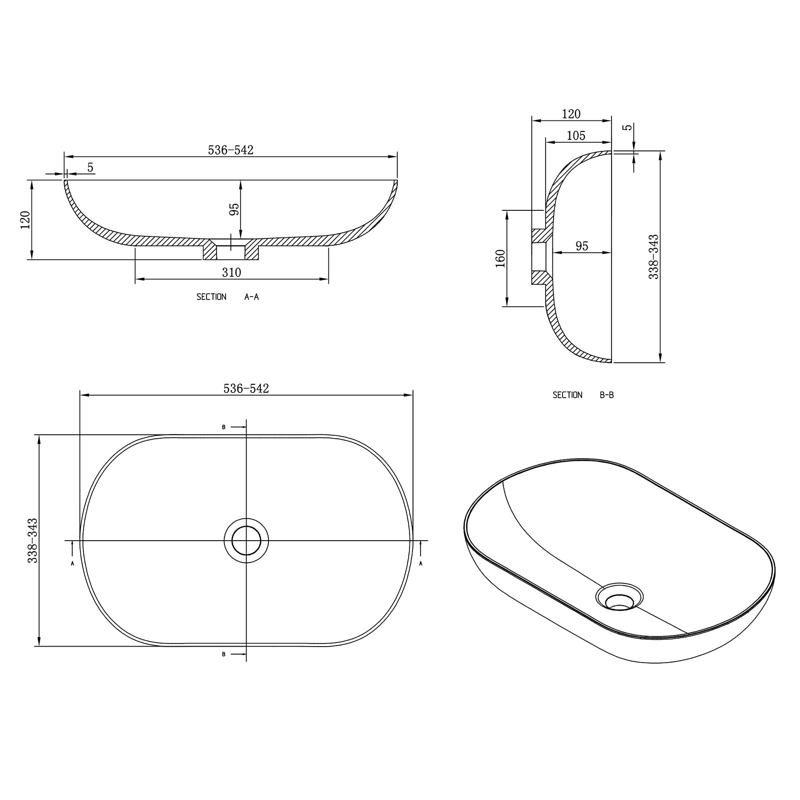 Vasque à poser ovale en résine minérale – Finition craquelée, 54 cm