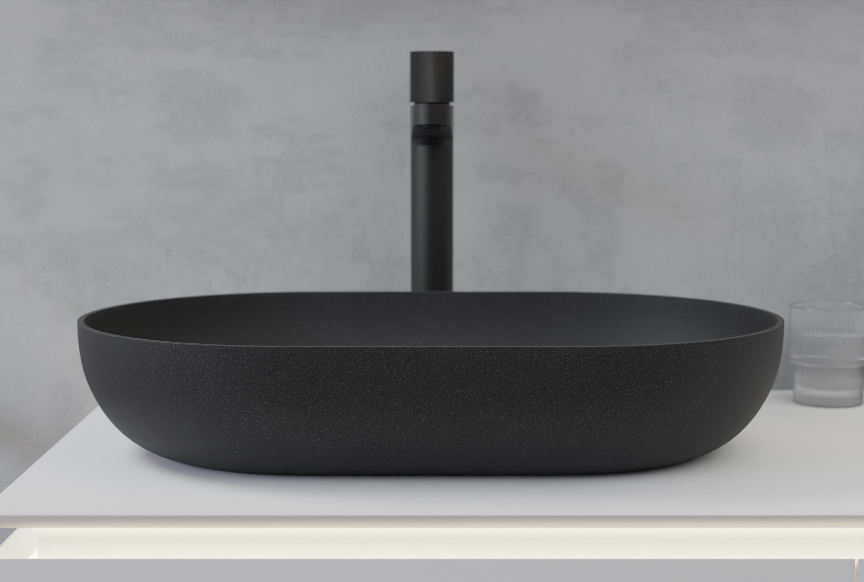Vasque à poser ovale noir mat en résine minérale – 53 cm