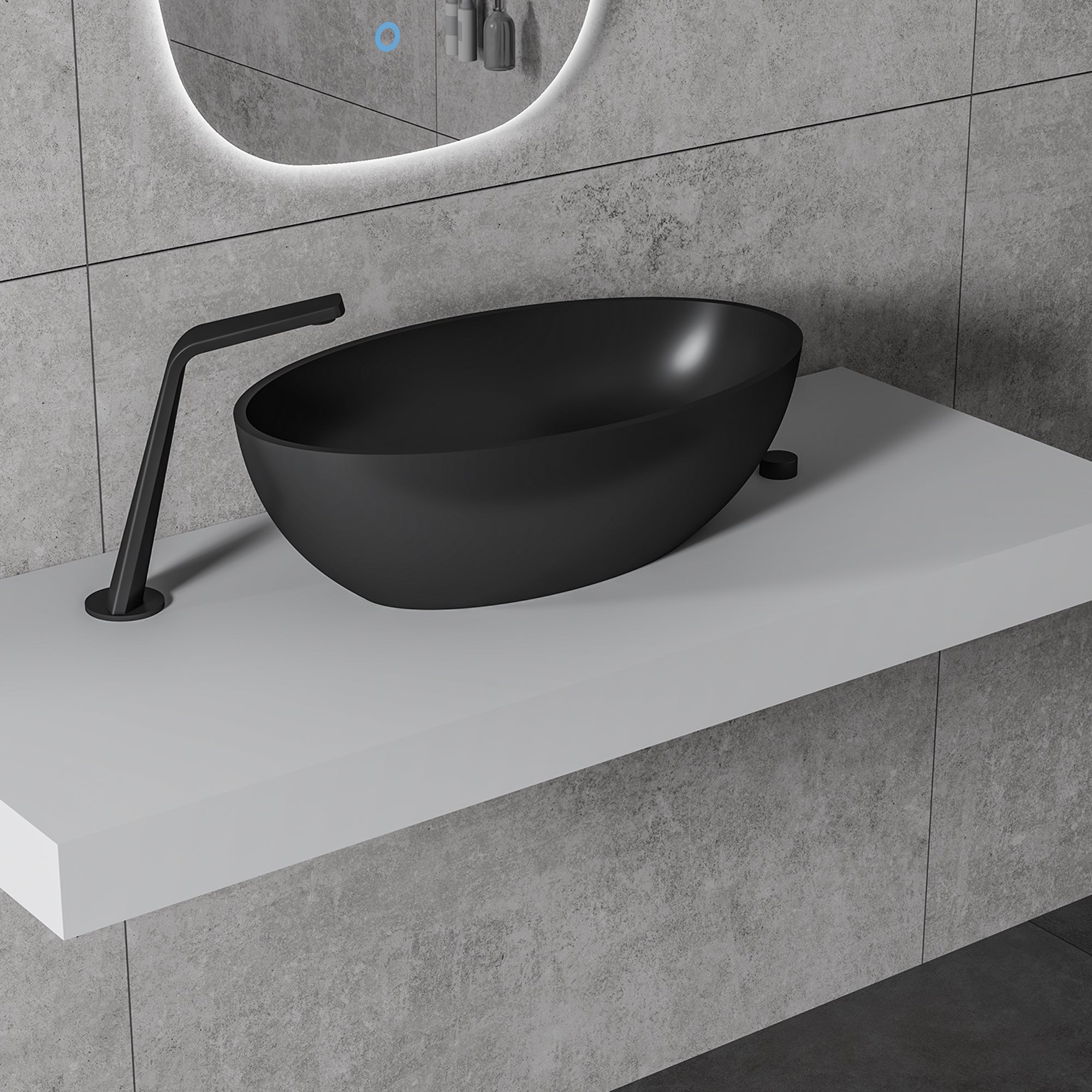 Vasque à poser ovale en résine minérale – 52,8 cm, blanc ou noir mat