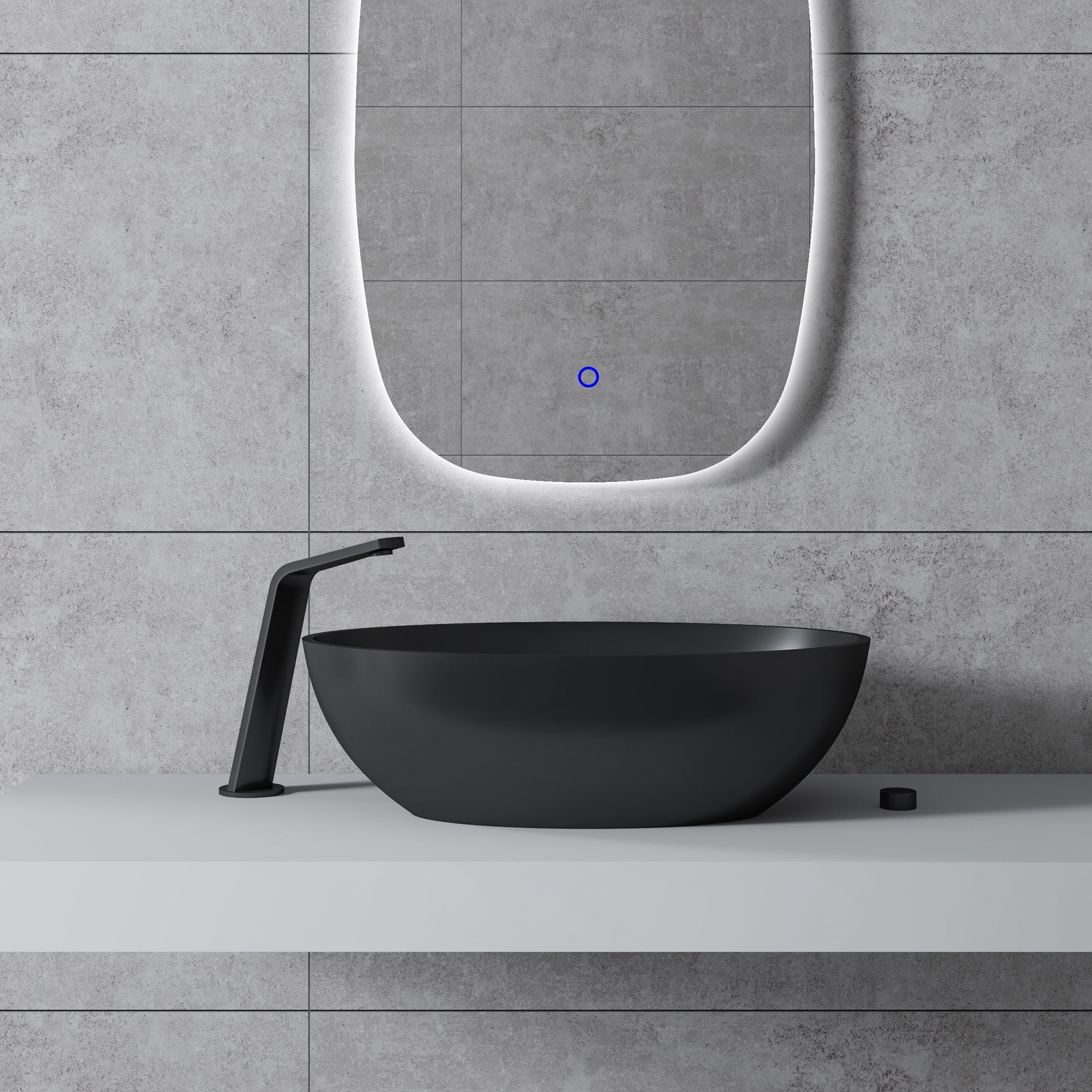 Vasque à poser ovale en résine minérale – 52,8 cm, blanc ou noir mat