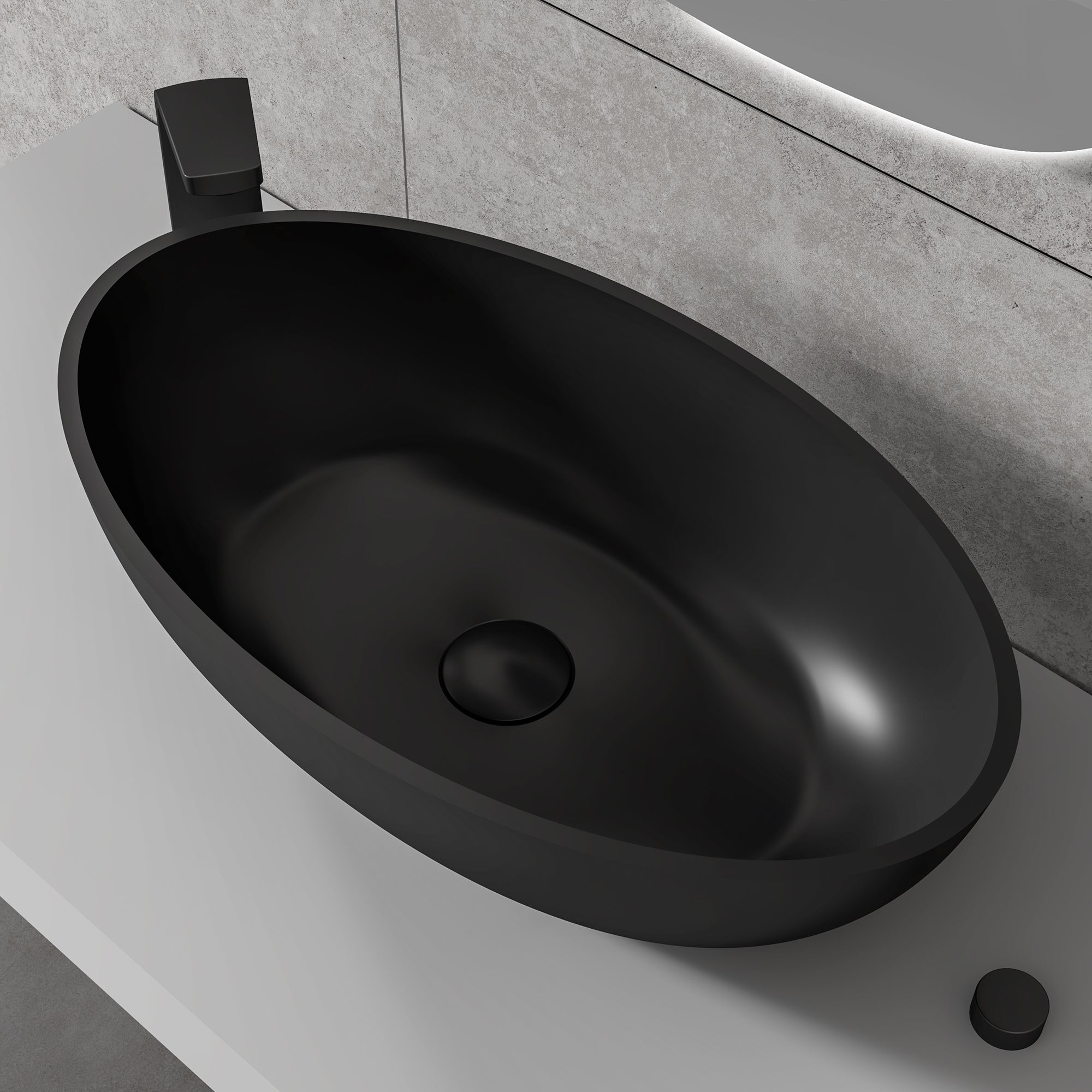 Vasque à poser ovale en résine minérale – 52,8 cm, blanc ou noir mat