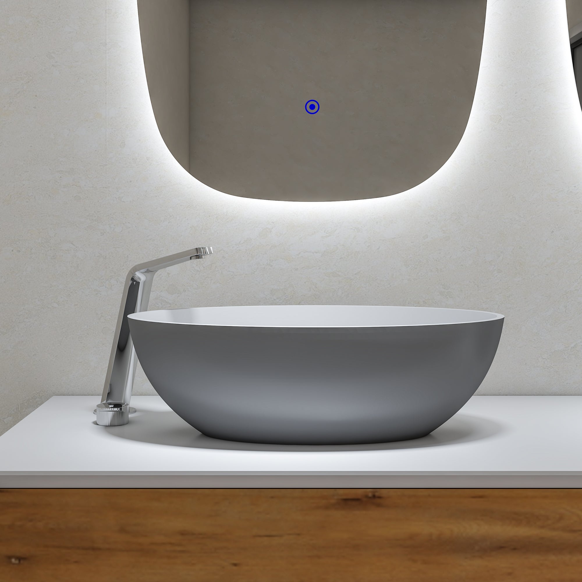 Vasque à poser ovale en résine minérale – 52,8 cm, blanc ou noir mat