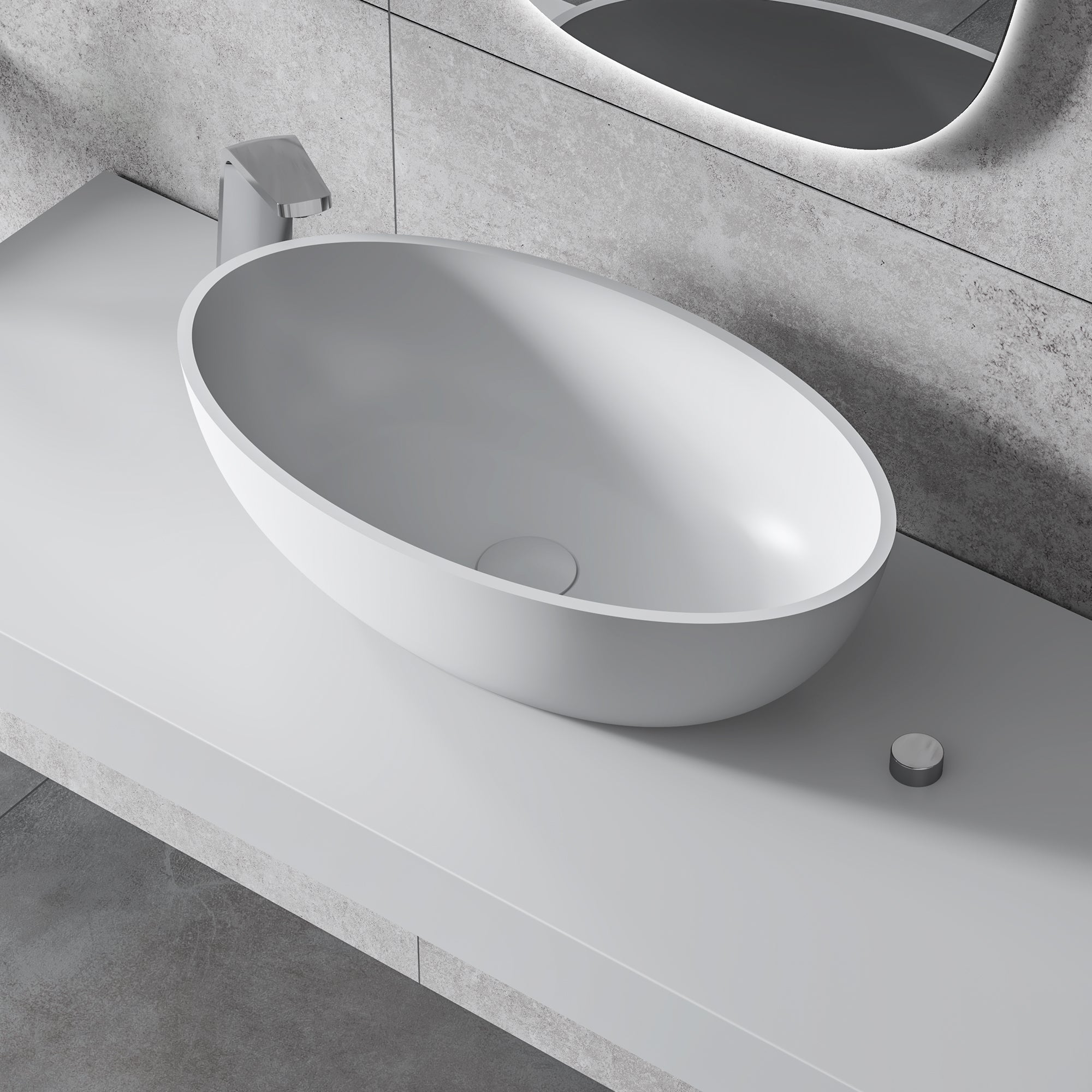 Vasque à poser ovale en résine minérale – 52,8 cm, blanc ou noir mat