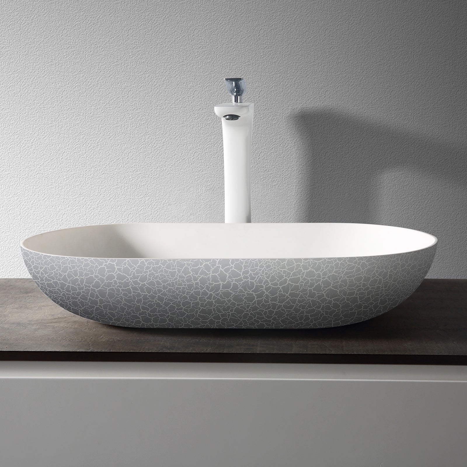 Vasque à poser ovale en résine minérale – Finition craquelée, 54 cm