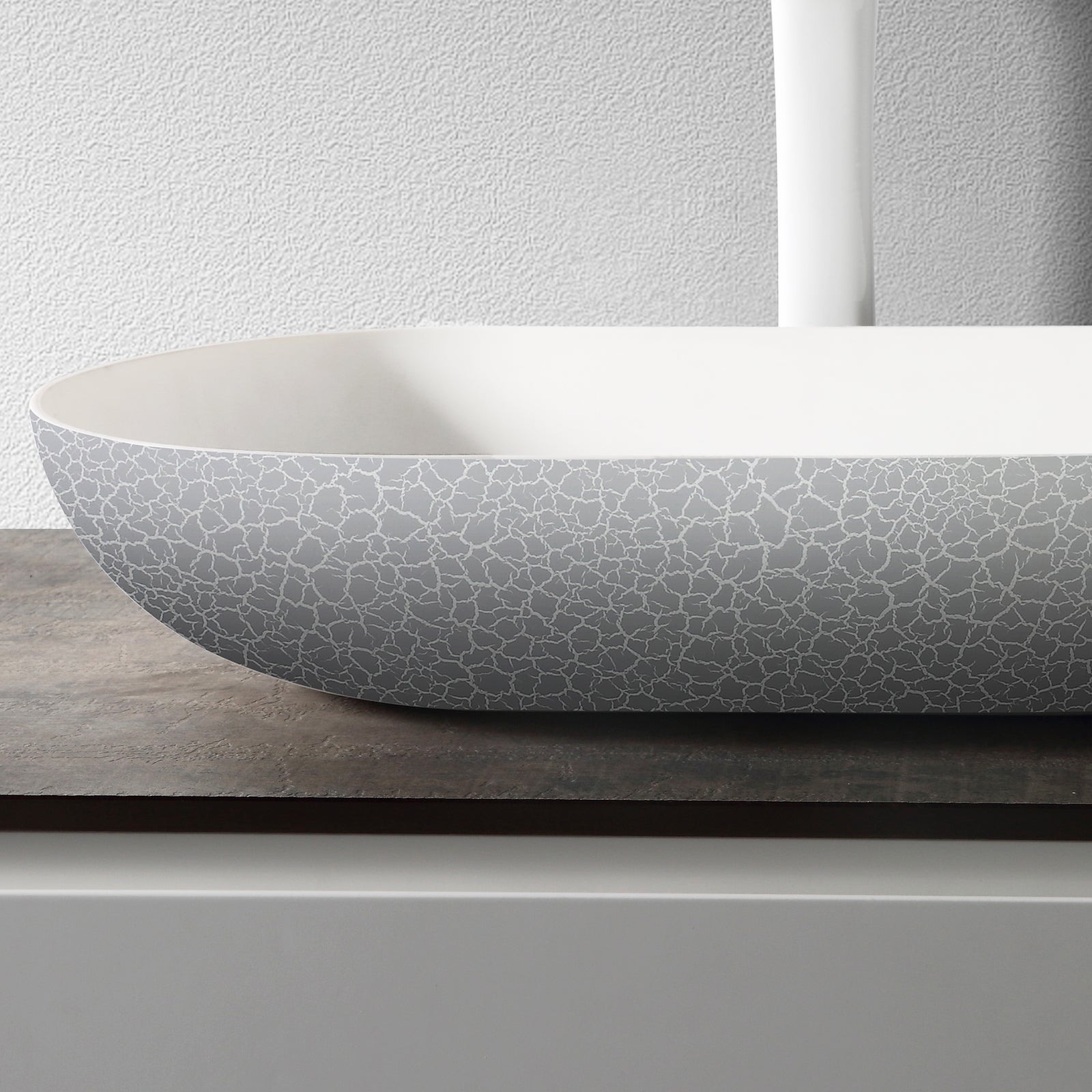 Vasque à poser ovale en résine minérale – Finition craquelée, 54 cm