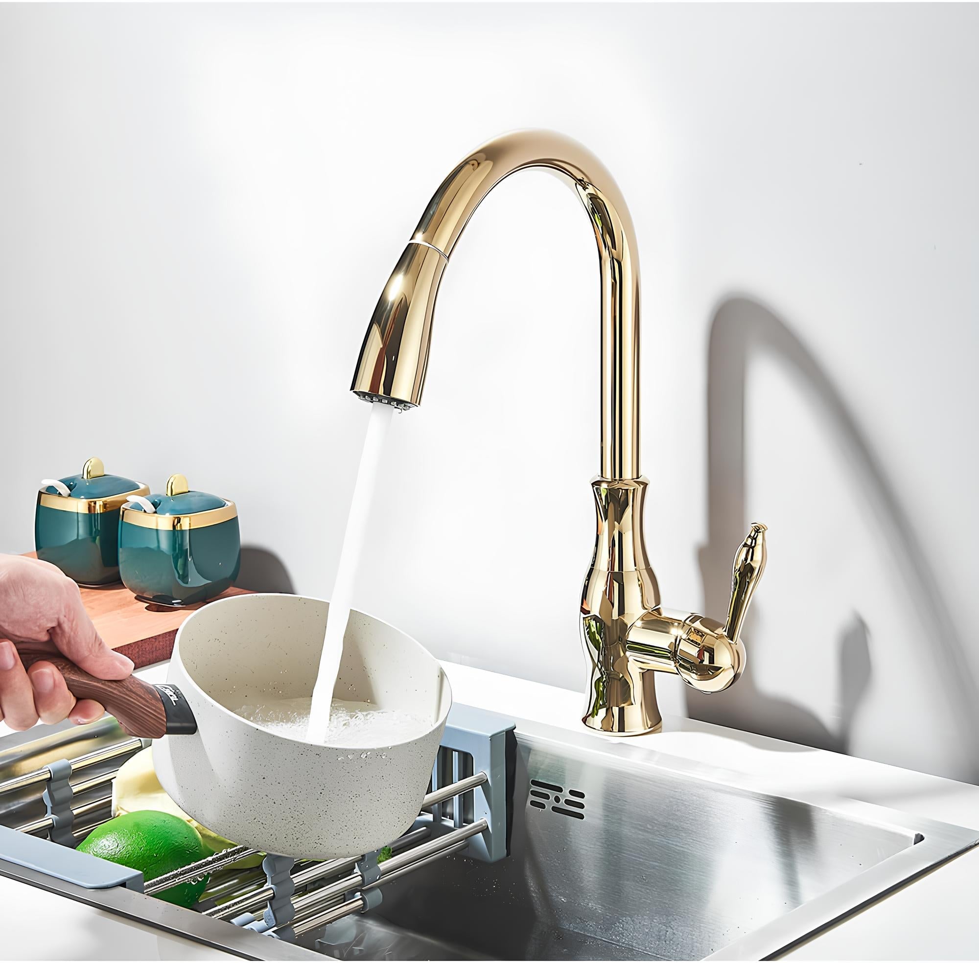 Mitigeur cuisine laiton – Douchette escamotable, col pivotant