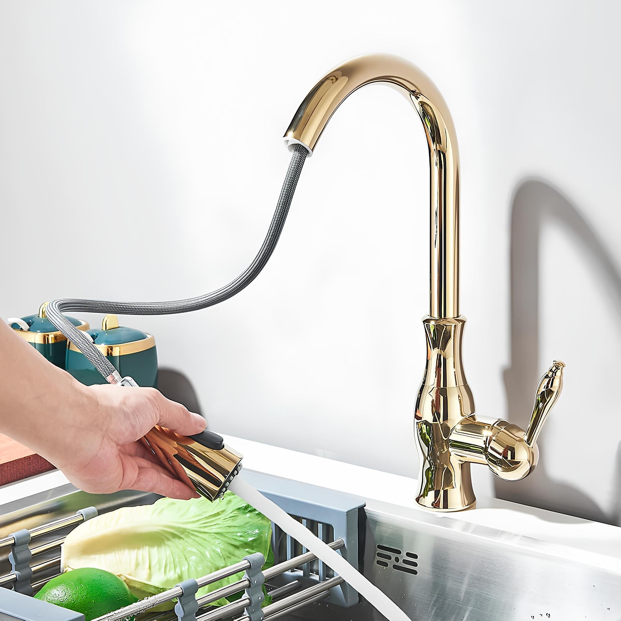 Mitigeur cuisine laiton – Douchette escamotable, col pivotant