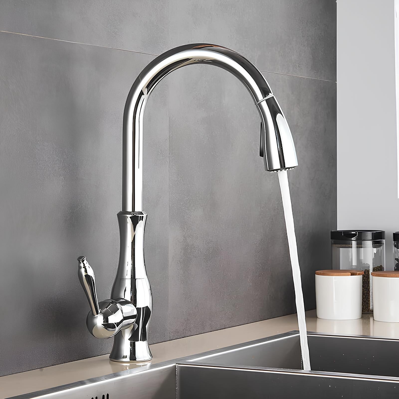 Mitigeur cuisine laiton – Douchette escamotable, col pivotant