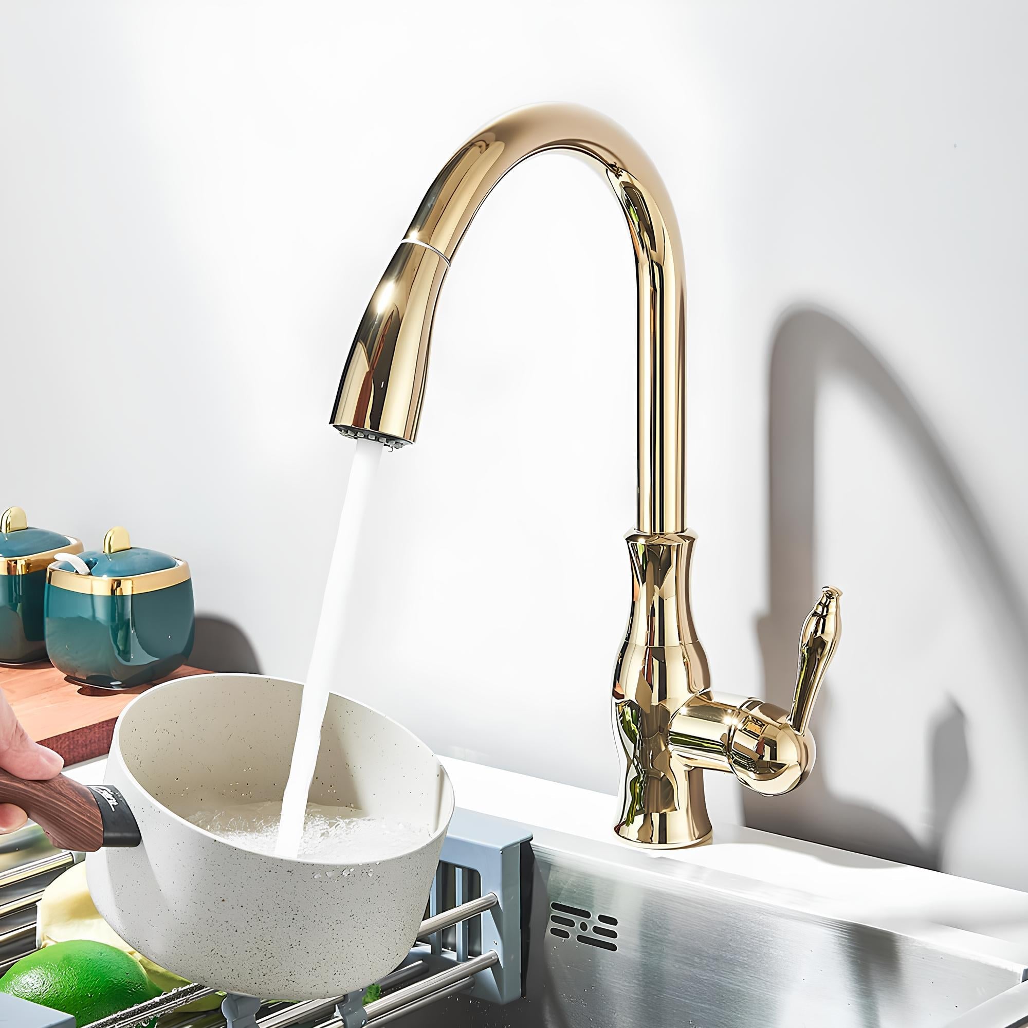 Mitigeur cuisine laiton – Douchette escamotable, col pivotant
