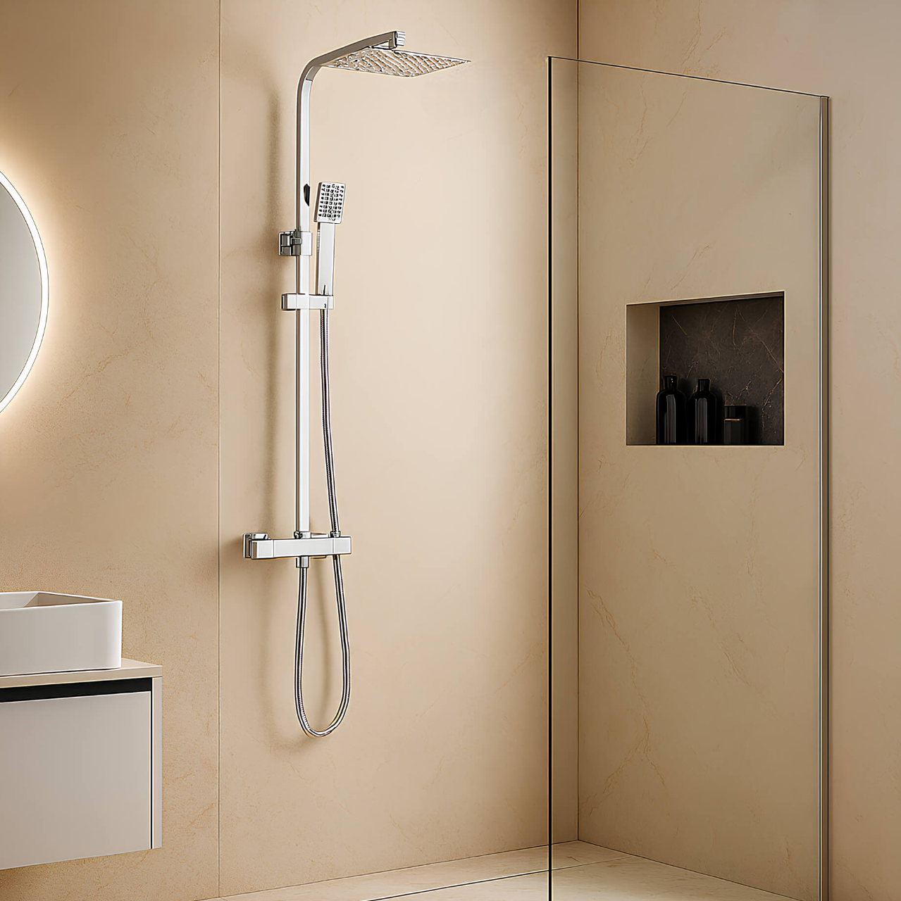 Ensemble de douche thermostatique – Colonne réglable, chromé