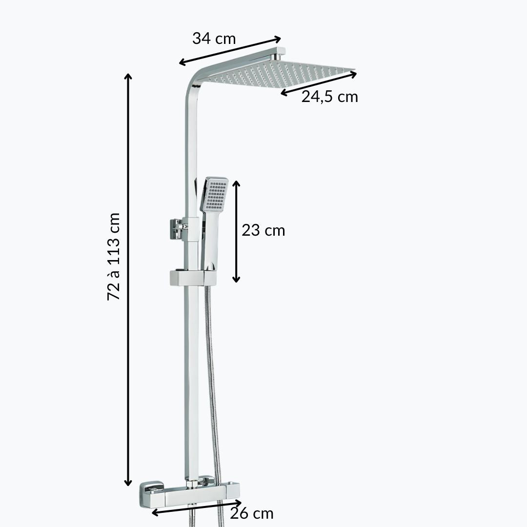 Ensemble de douche thermostatique – Colonne réglable, chromé