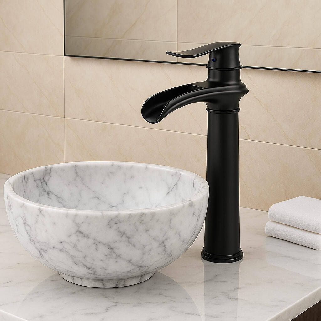 Robinet vasque cascade en laiton – Bec plat, finition mate
